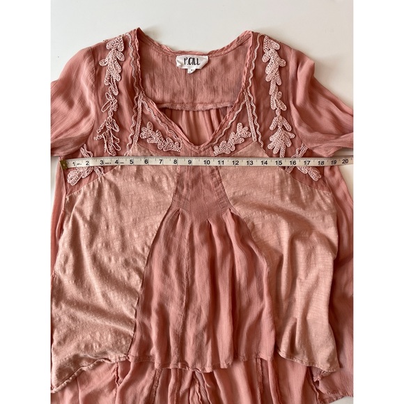 P.CILL Pink High Low Long Sleeves Embroidered Loose Fit Flare Tunic Size M - Picture 6 of 9
